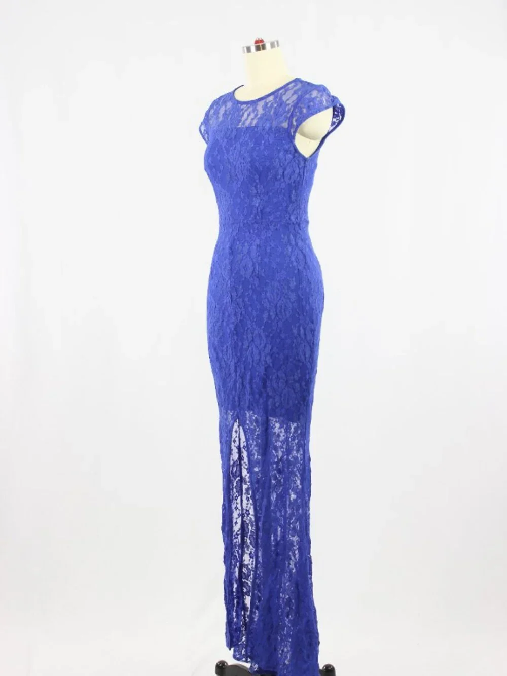 Vintage 00's LE CHATEAU Royal Blue Stretch Lace Fish Tail Maxi Dress, Size XS - Picture 4 of 11